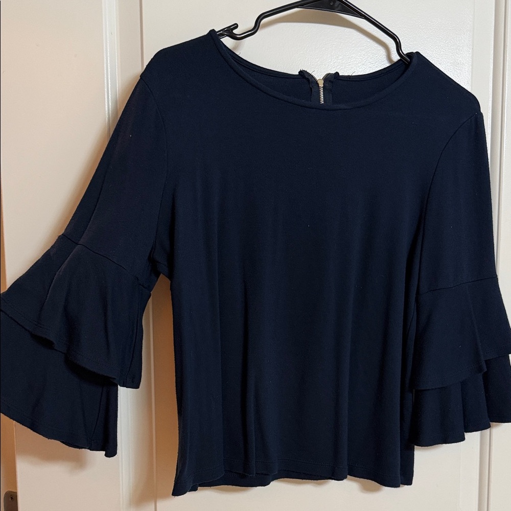 Chic Navy Ruffle Sleeve Blouse